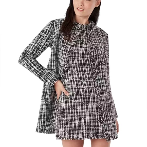 Kate spade Tweed Coat with Fringe Detail Black and White Size 2 - Picture 1 of 11